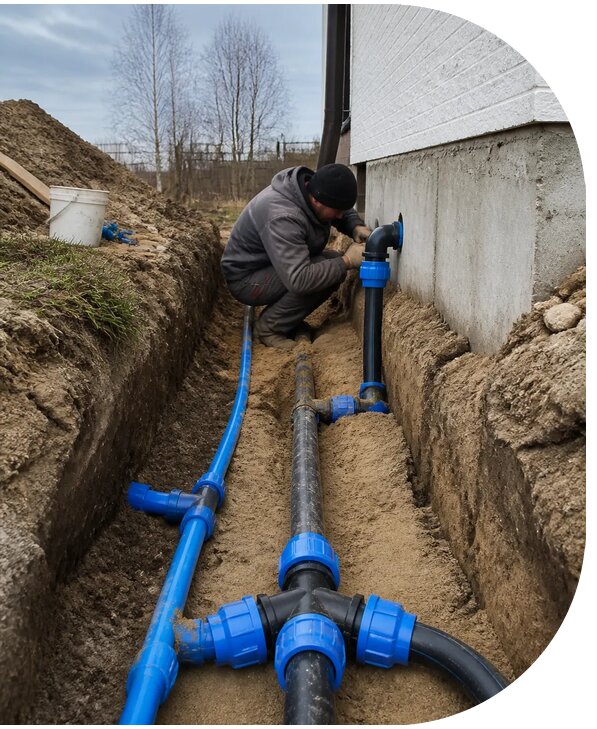 Монтаж наружного водопровода на участке под ключ в Шарыпове